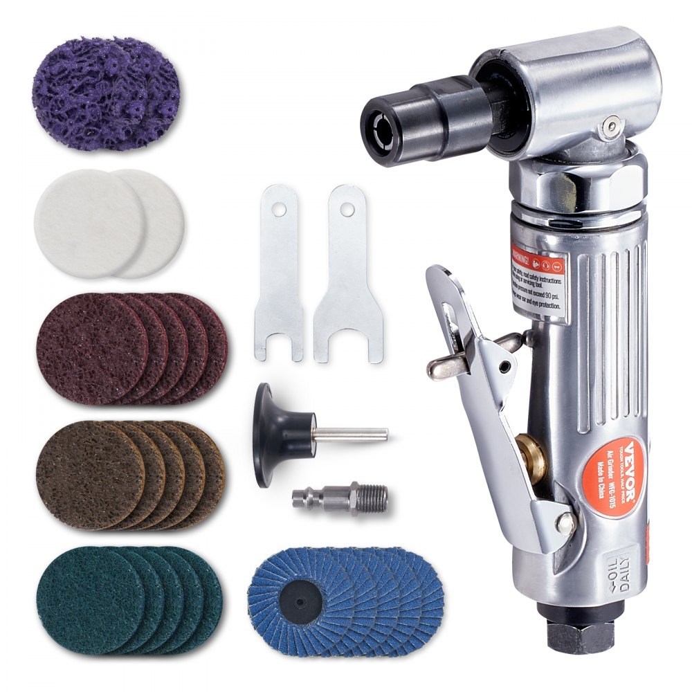 VEVOR Air Die Grinder, 1/4" Right Angle Die Grinder 20000RPM, Lightweight, Ball Bearing Construction, 24PCS Discs for Grinding, Polishing, Deburring, Rust Removal - QDKMJMSJM000I6LT0V0