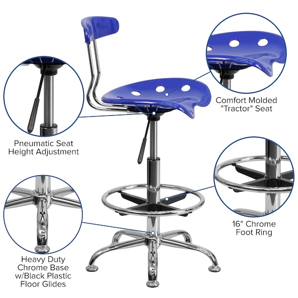 Flash Furniture Tractor Seat w/Chrome Frame, Nauticl Bl - LF-215-NAUTICALBLUE-GG