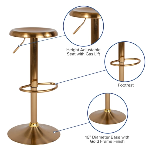 Flash Furniture Chair, Madrid, Adjstbl, Retro, Barstool, Gold - CH-181220-GD-GG