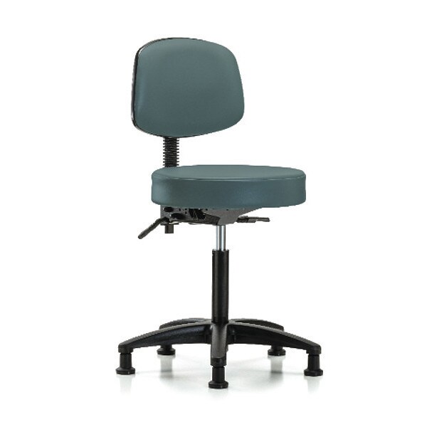 Blue Ridge Ergonomics Bench Stool, Med, Vinyl, Bk, Glides, Blu - BR-VMBST-RG-T0-NF-RG-8546