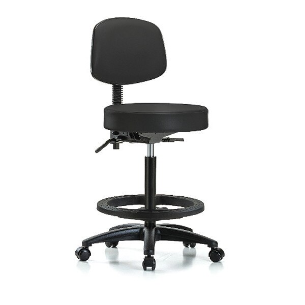 Blue Ridge Ergonomics Bench Stool, Hi, Vinyl, Bk, Tilt, BF, Cast, BLK - BR-VHBST-RG-T1-BF-RC-8540