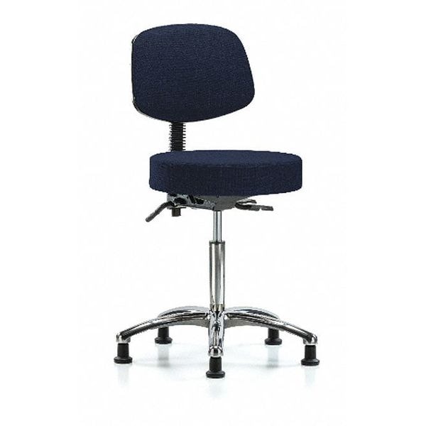 Blue Ridge Ergonomics Bench Stool, Med, Fabric, Bk Chrm, Glids, Nav - BR-FMBST-CR-T0-NF-RG-F45