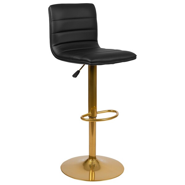 Flash Furniture Black Vinyl Adjustable Barstool with Gold Base, PK2 - 2-CH-92023-1-BK-G-GG