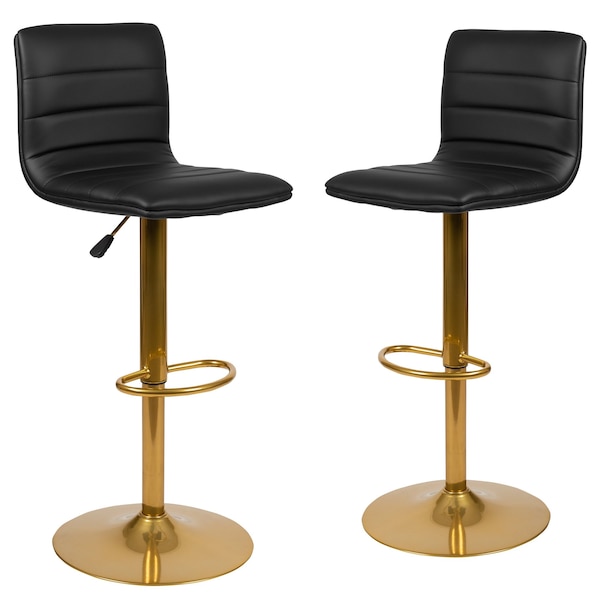 Flash Furniture Black Vinyl Adjustable Barstool with Gold Base, PK2 - 2-CH-92023-1-BK-G-GG