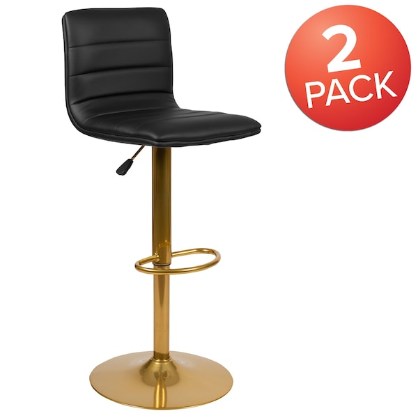 Flash Furniture Black Vinyl Adjustable Barstool with Gold Base, PK2 - 2-CH-92023-1-BK-G-GG