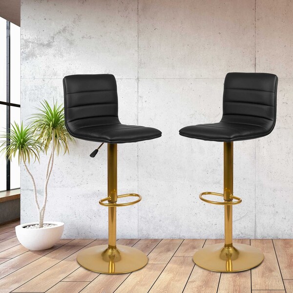 Flash Furniture Black Vinyl Adjustable Barstool with Gold Base, PK2 - 2-CH-92023-1-BK-G-GG