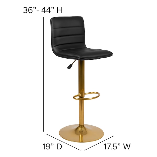 Flash Furniture Black Vinyl Adjustable Barstool with Gold Base, PK2 - 2-CH-92023-1-BK-G-GG