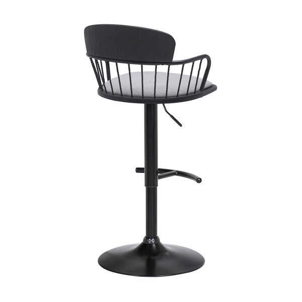 Armen Living Nash Adjustable Black Wood Bar Stool in Light Gray Fabric with Black Metal - LCNABABLKLTGRY