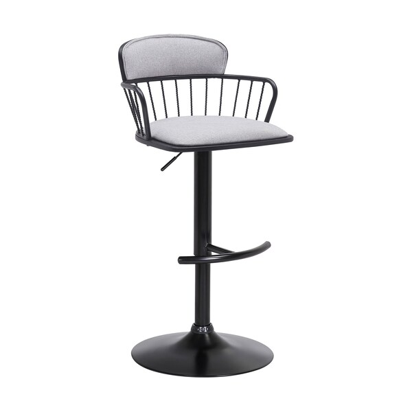 Armen Living Nash Adjustable Black Wood Bar Stool in Light Gray Fabric with Black Metal - LCNABABLKLTGRY