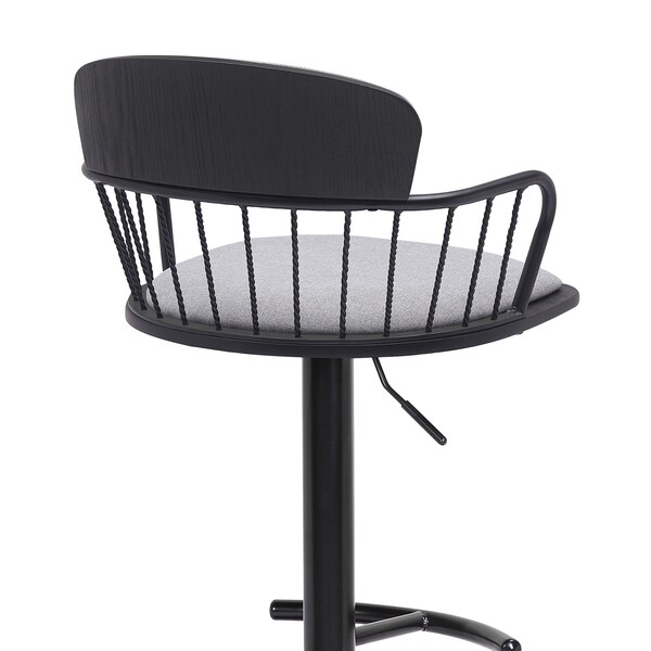Armen Living Nash Adjustable Black Wood Bar Stool in Light Gray Fabric with Black Metal - LCNABABLKLTGRY