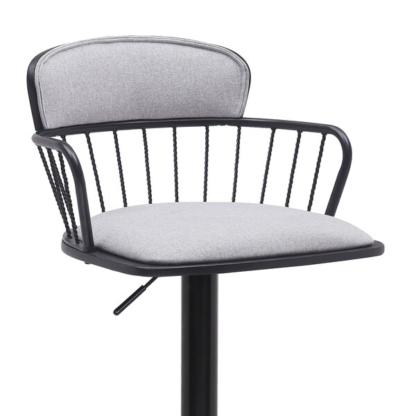 Armen Living Nash Adjustable Black Wood Bar Stool in Light Gray Fabric with Black Metal - LCNABABLKLTGRY