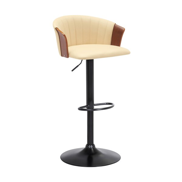 Armen Living Lydia Adjustable Walnut Wood Bar Stool in Cream Faux Leather with Black Metal - LCLYBAWACR