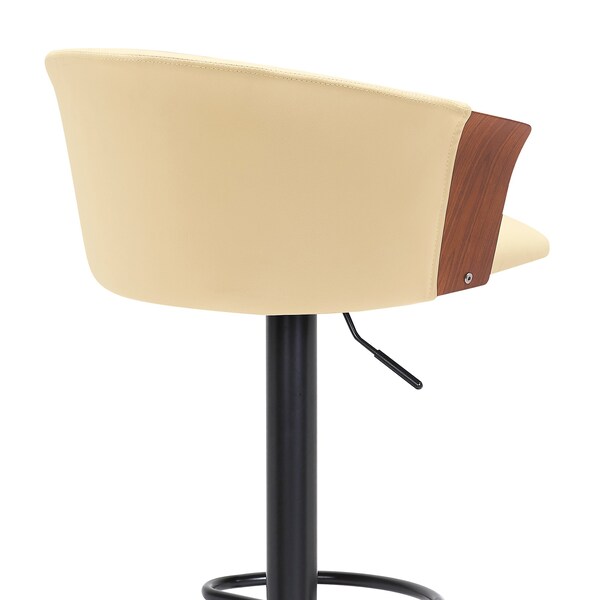 Armen Living Lydia Adjustable Walnut Wood Bar Stool in Cream Faux Leather with Black Metal - LCLYBAWACR