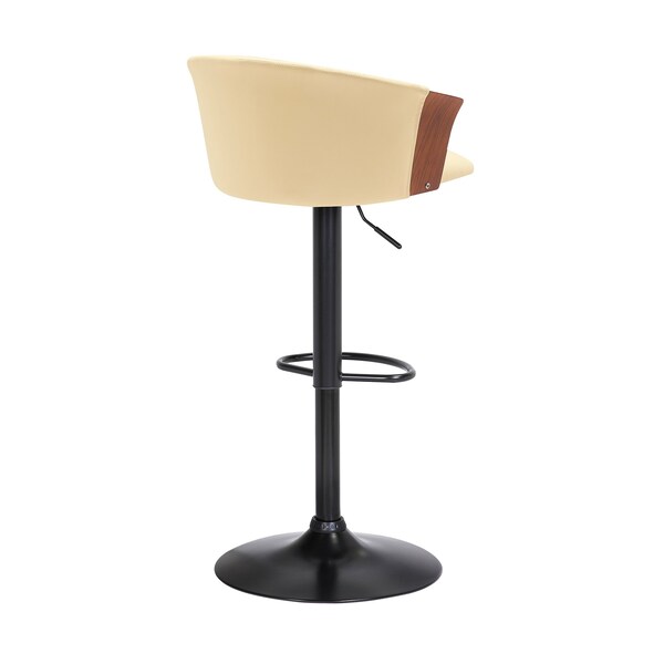 Armen Living Lydia Adjustable Walnut Wood Bar Stool in Cream Faux Leather with Black Metal - LCLYBAWACR