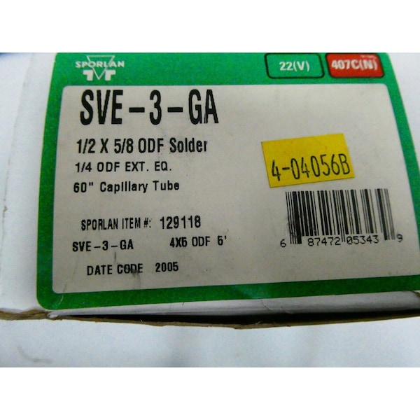 Sporlan THERMOSTATIC EXPANSION 1/2IN X 5/8IN ODF OTHER VALVE - SVE-3-GA