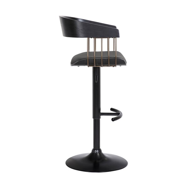 Armen Living Larisa Adjustable Black Wood Bar Stool in Black Faux Leather with Golden Bronze and Black Metal - LCLABABLKBLK