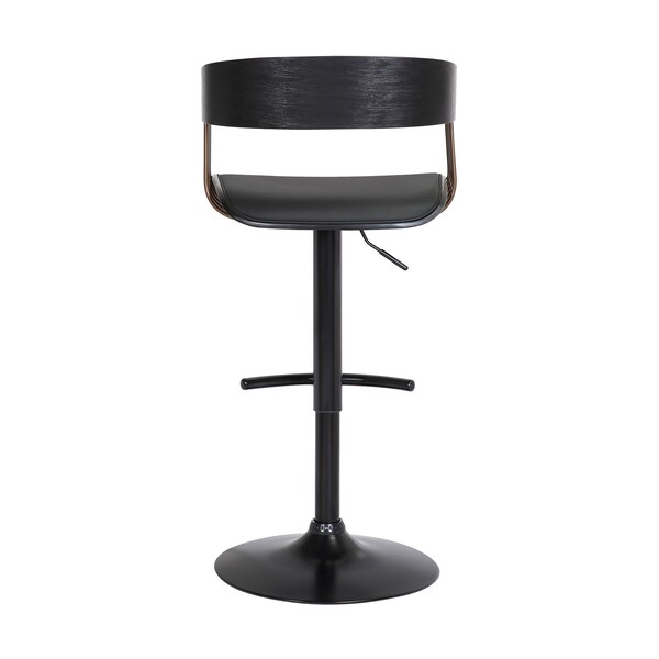 Armen Living Larisa Adjustable Black Wood Bar Stool in Black Faux Leather with Golden Bronze and Black Metal - LCLABABLKBLK