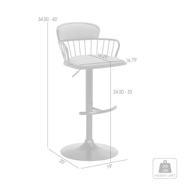 Armen Living Nash Adjustable Black Wood Bar Stool in Blue Fabric with Black Metal - LCNABABLKBLU