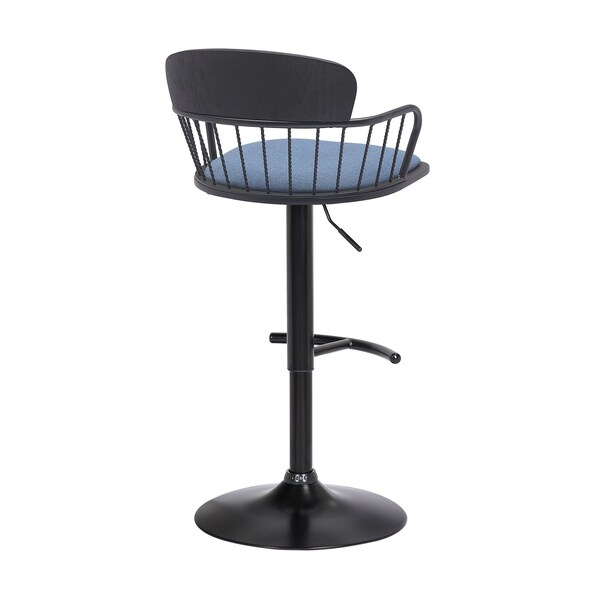 Armen Living Nash Adjustable Black Wood Bar Stool in Blue Fabric with Black Metal - LCNABABLKBLU