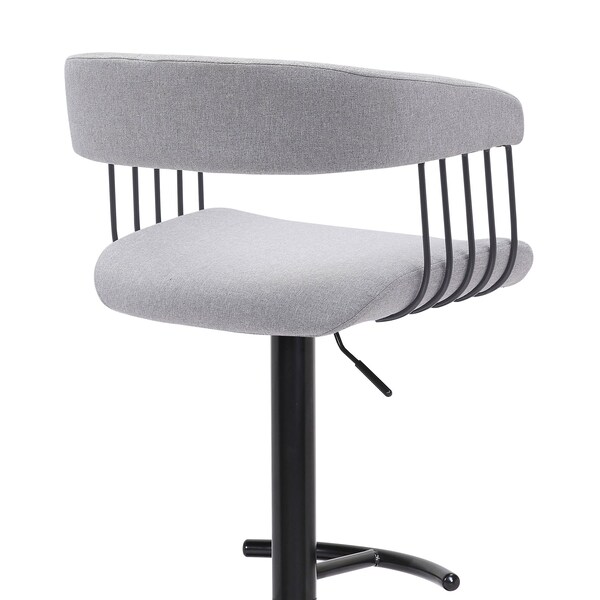 Armen Living Calista Adjustable Bar Stool in Light Gray Fabric with Black Metal - LCCABABLKLTGR