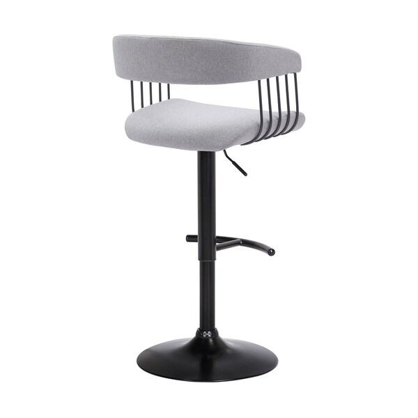 Armen Living Calista Adjustable Bar Stool in Light Gray Fabric with Black Metal - LCCABABLKLTGR