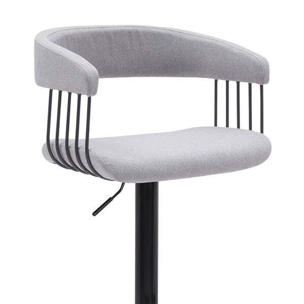 Armen Living Calista Adjustable Bar Stool in Light Gray Fabric with Black Metal - LCCABABLKLTGR