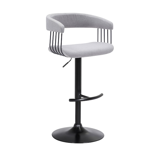 Armen Living Calista Adjustable Bar Stool in Light Gray Fabric with Black Metal - LCCABABLKLTGR