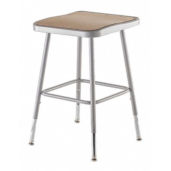 National Public Seating Square Stool, Height Range 19" to 27", Masonite Board Gray - 6318H