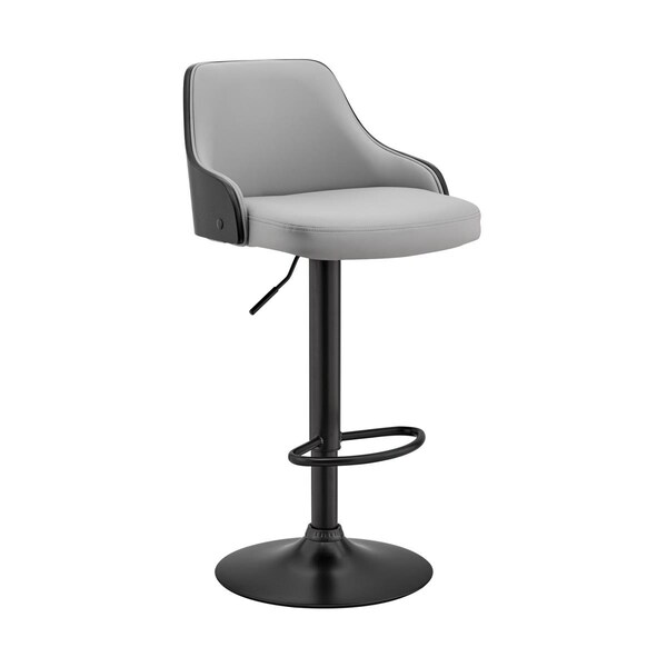 Seatsolutions Asher Adjustable Grey Faux Leather & Black Finish Bar Stool - SE2522373