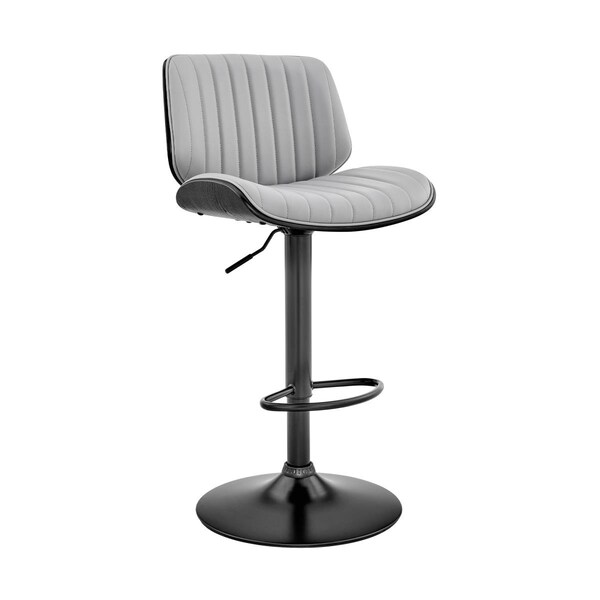 Seatsolutions Brock Adjustable Gray Faux Leather & Walnut Wood Bar Stool with Black Base - SE2756602