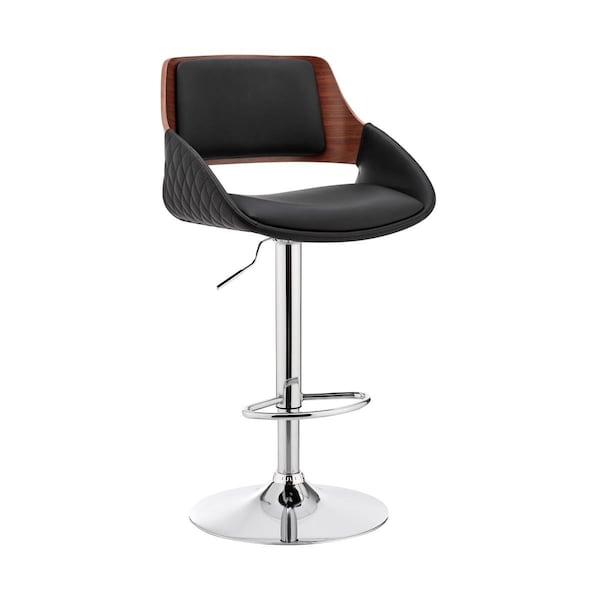 Homeroots Black Faux Leather Adjustable Chrome Swivel Bar Stool - 476935
