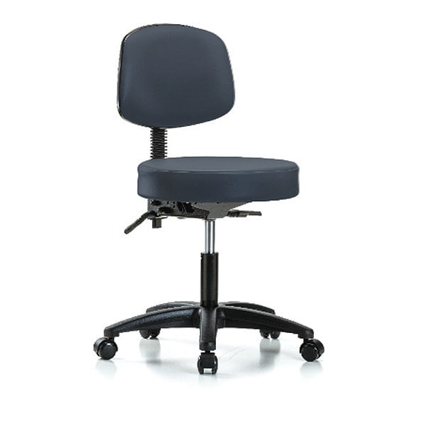 Blue Ridge Ergonomics Desk Stool, Vinyl, Bk, Casters, Nav - BR-VDHST-RG-T0-RC-8582