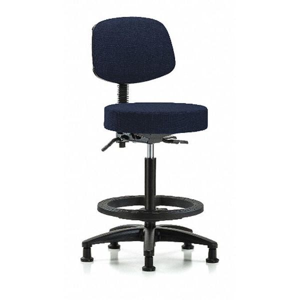 Blue Ridge Ergonomics Bench Stool, Hi, Fabric, Bk, BF, Glides, Nav - BR-FHBST-RG-T0-BF-RG-F45