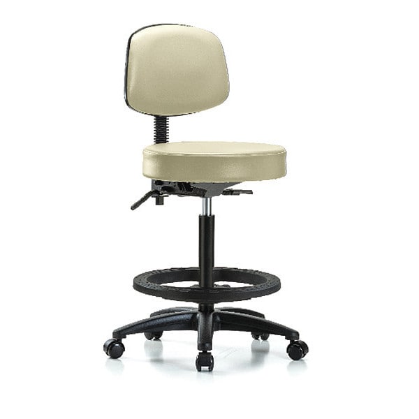 Blue Ridge Ergonomics Bench Stool, Hi, Vinyl, Bk, BF, Casters, Wht - BR-VHBST-RG-T0-BF-RC-8501