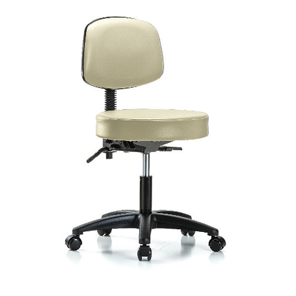 Blue Ridge Ergonomics Desk Stool, Vinyl, Bk, Tilt Casters, Wht - BR-VDHST-RG-T1-RC-8501