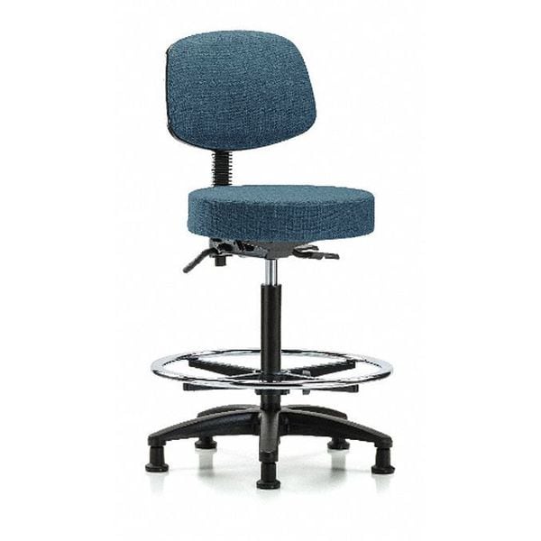 Blue Ridge Ergonomics Bench Stool, Hi, Fabric, Bk, CF, Glides, Blu, Material: Chrome, Polyurethane Foam - BR-FHBST-RG-T0-CF-RG-F43