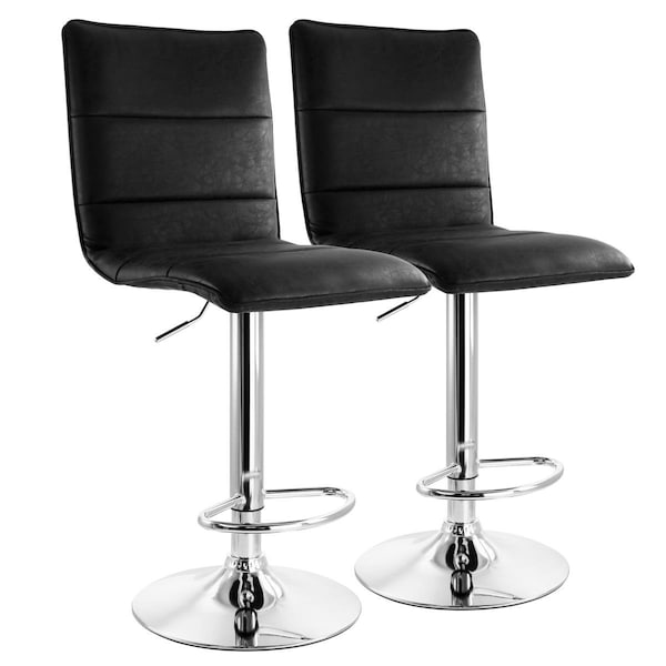 Elama Vintage Faux Leather Adjustable Bar Stool, Black with Chrome Base - 2 Piece - ELM-7231-VBLK