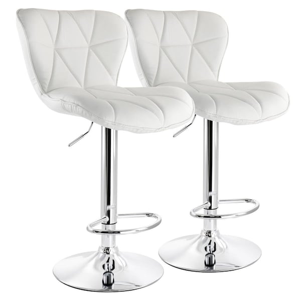 Elama Diamond Tufted Faux Leather Adjustable Bar Stool, White with Chrome Base - 2 Piece - ELM-713-WHT