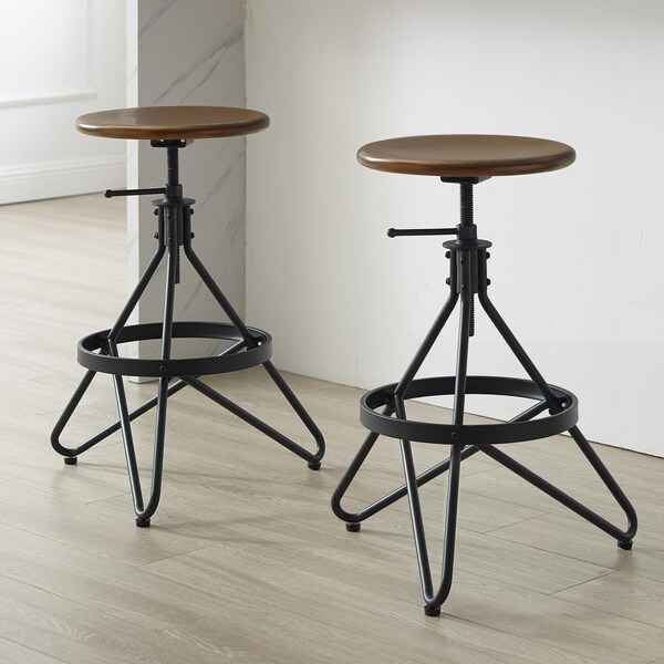 Kd Aparador 2 Piece Kalen Adjustable Height Swivel Stool Set, Brown - KD3046446