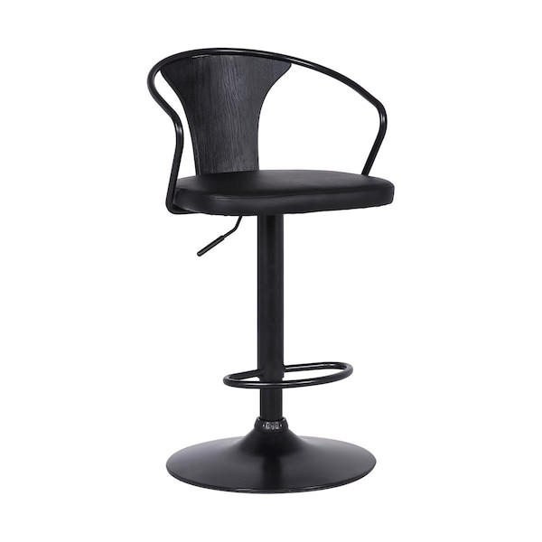 Homeroots Black Faux Leather & Metal Base Adjustable Bar Stool - 477152