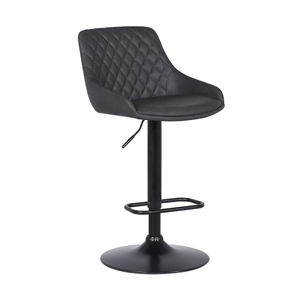 Gfancy Fixtures Grey Faux Leather & Black Metal Back Tufted Adjustable Bar Stool - GF3689512