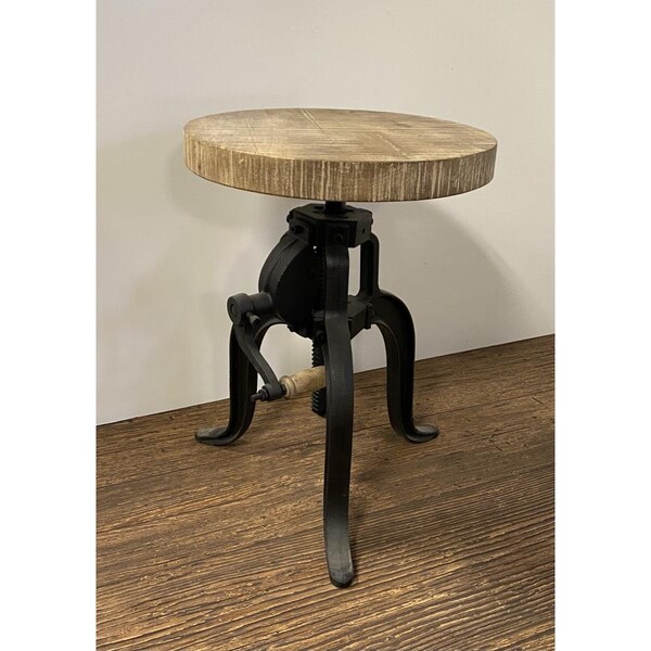 Homeroots 24 x 14 x 14 in. Black & Brown Industrial Adjustable Rustic Crank Stool - 387804