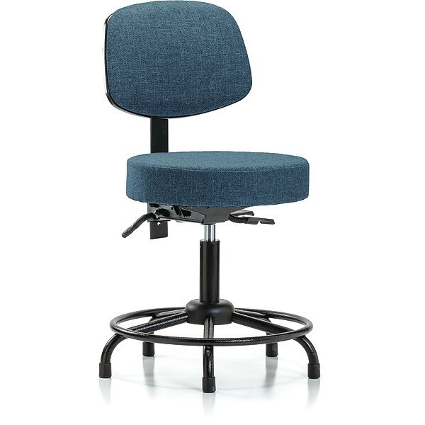 Blue Ridge Ergonomics Desk Stool, Fabric, Bk, RT, Glides, Blu - BR-FDHST-RT-T0-RG-F43