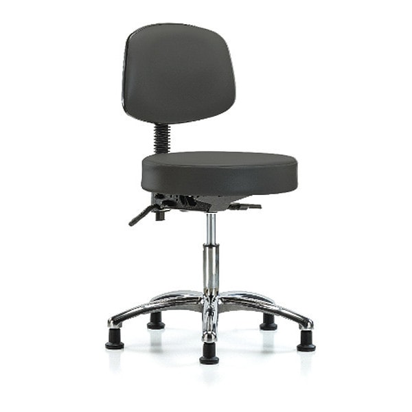Blue Ridge Ergonomics Desk Stool, Vinyl, Bk, Chrome, Glides, Gry - BR-VDHST-CR-T0-RG-8605