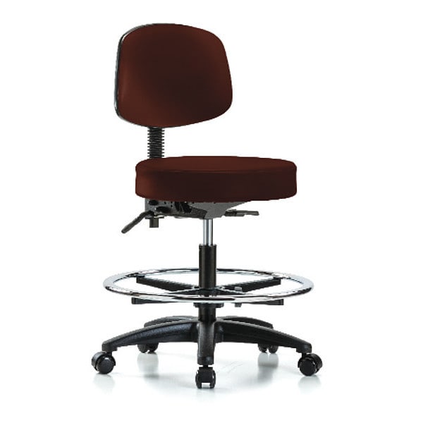 Blue Ridge Ergonomics Bench Stool, Med, Vinyl, Bk, CF, Cast, Burg - BR-VMBST-RG-T0-CF-RC-8569