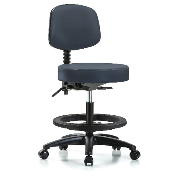 Blue Ridge Ergonomics Bench Stool, Med, Vin, Bk, BF, Casters, Nav - BR-VMBST-RG-T0-BF-RC-8582