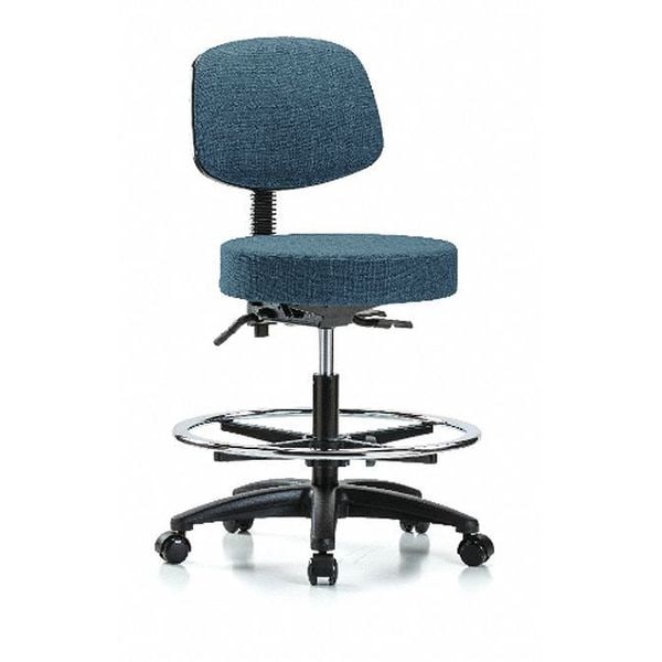 Blue Ridge Ergonomics Bench Stool, Med, Fab, Bk, CF, Casters, Blu - BR-FMBST-RG-T0-CF-RC-F43