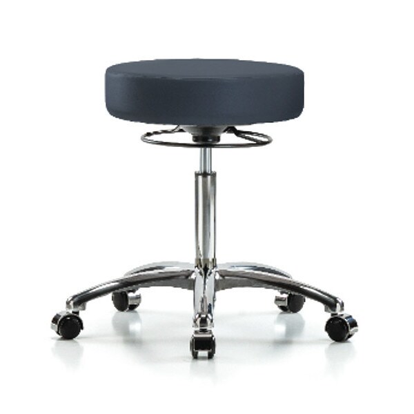 Blue Ridge Ergonomics Bench Stool, Med, Chrom, Vinyl, Castrs, Nav - BR-VMBSO-CR-NF-CC-8582