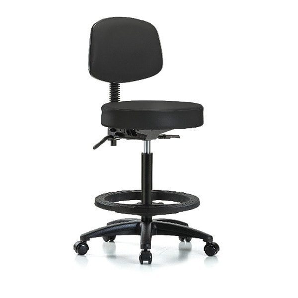 Blue Ridge Ergonomics Bench Stool, Hi, Vinyl, Bk, BF, Casters, BLK - BR-VHBST-RG-T0-BF-RC-8540