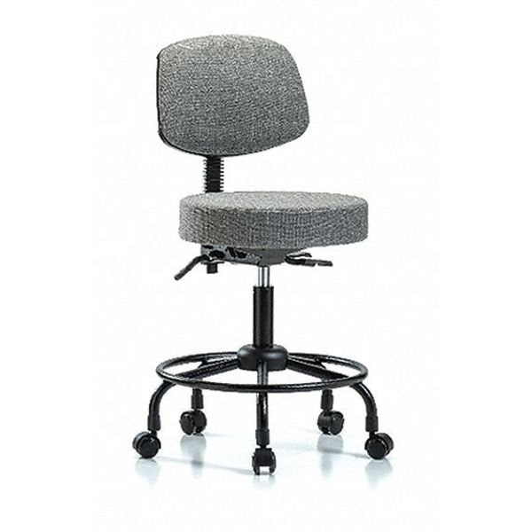 Blue Ridge Ergonomics Bench Stool, Med, Fab, Bk, RT, Casters, Gry - BR-FMBST-RT-T0-RC-F44